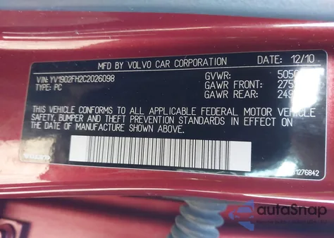 2012 Volvo S60 T6 z USA, uszkodzony, nr VIN YV1902FH2C2026098